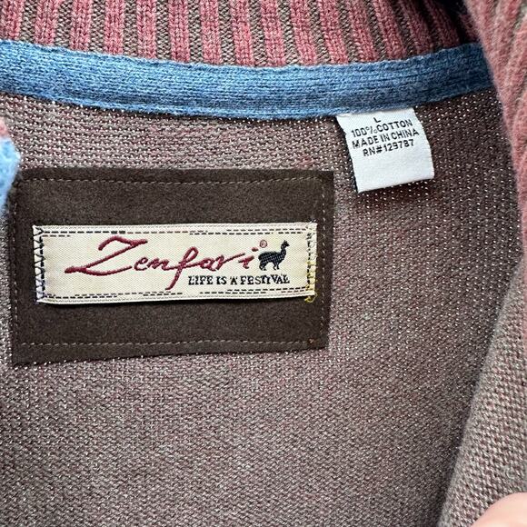 Zenferi 'Life Is a Festival' Zip Up Sweater Men's Maroon L Long Sleeve High Neck - Picture 4 of 4